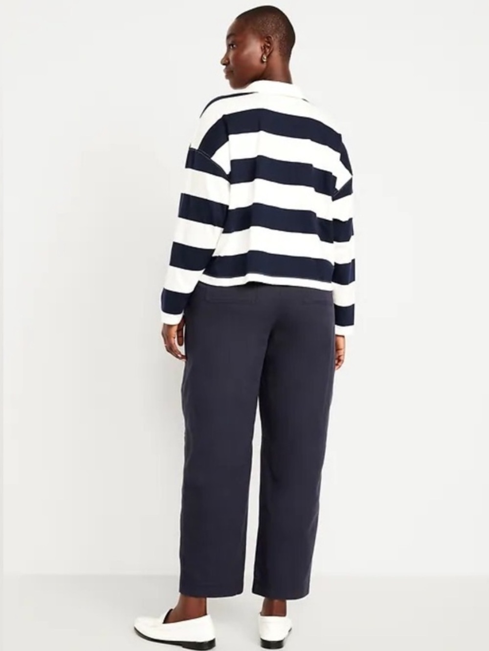 New Old Navy High Waisted Barrel Ankle Pants Navy Blue Trouser - Picture 5 of 11